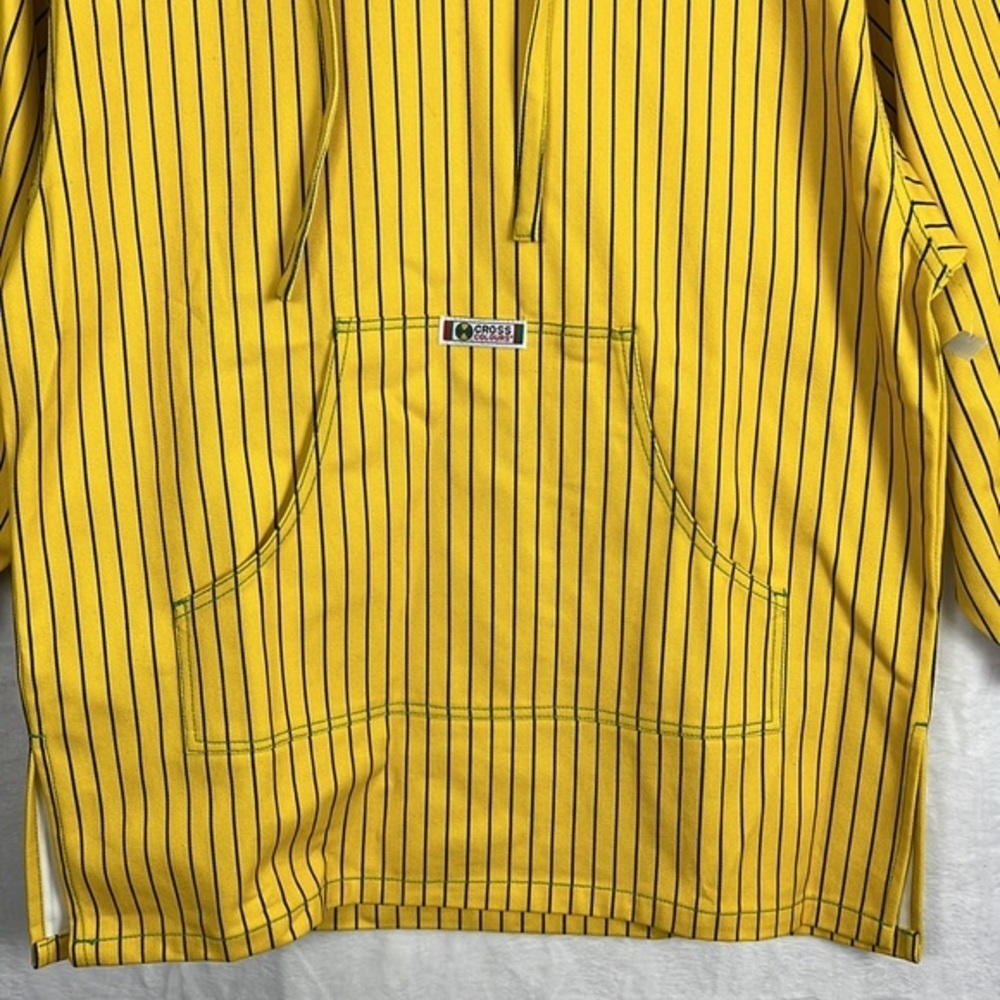 Cross Colours Yellow Black Pinstripe Twill Hooded Denim Poncho Baja Jacket - Picture 7 of 17
